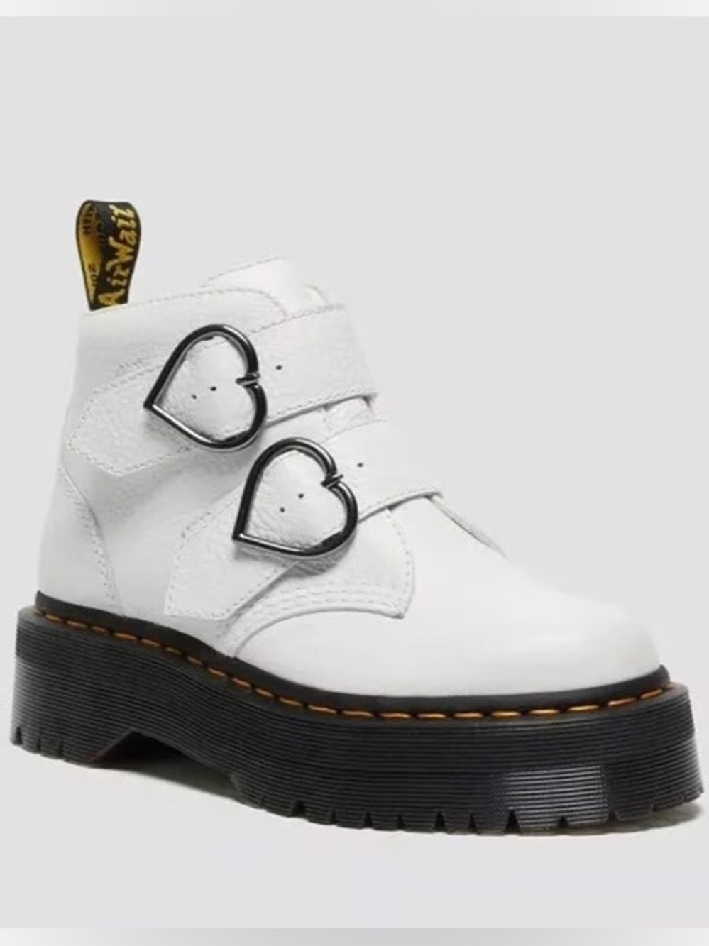 Dr. Martens Devon Heart Leather Platform Boots White Milled Nappa Leather 7